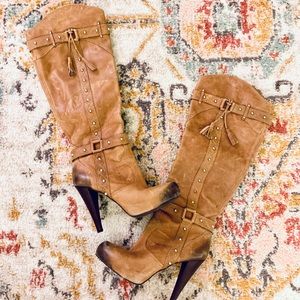 Gianni Bini Knee High Cognac Leather Boots